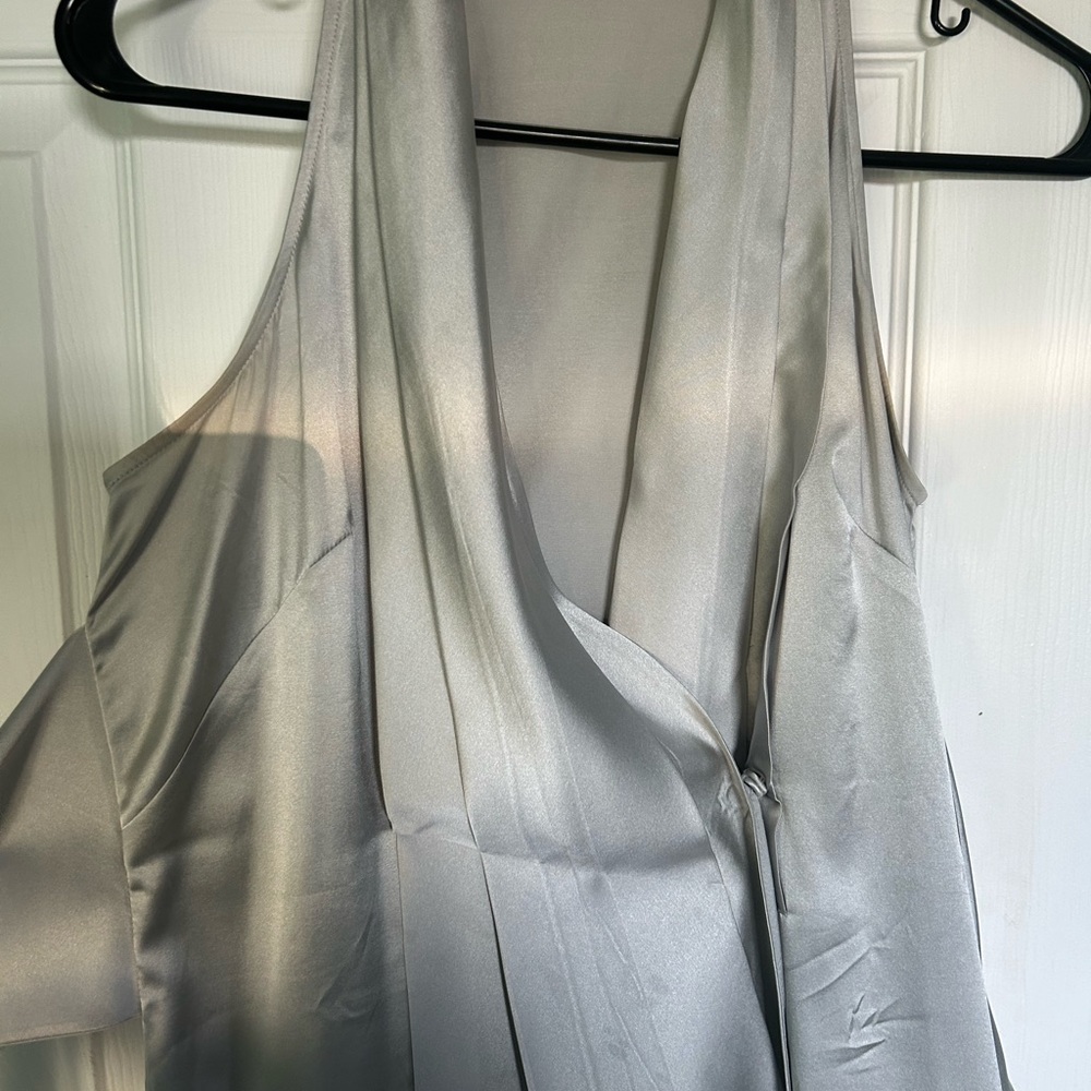 Ann Taylor Silver Silk Wrap Blouse - Picture 2 of 7